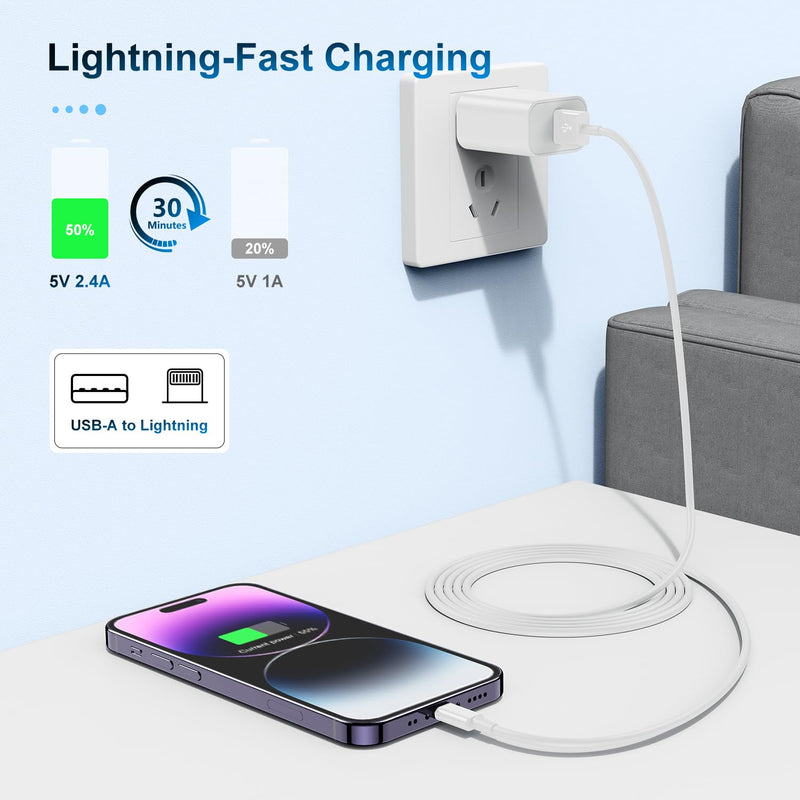 2 Pack Apple MFi Certified iPhone Charger Cable 3Ft, Apple Lightning to USB Cable Cord 3 Foot, 2.4A Fast Charging,Apple Phone Long Chargers for iPhone 13/12/11/11Pro/11Max/ X/XS/XR/XS Max/8/7/6 White 3Ft-2Pack