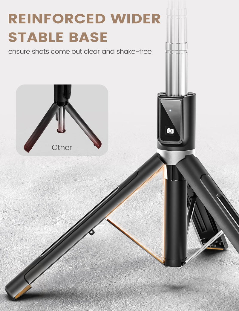 Selfie Stick Tripod with Remote, ANXRE 50" Portable 5 in 1 Selfie Stick Phone Tripod, Wireless Selfie Stick Tripod for Cell Phone Compatible with iPhone 14/13 Pro Max Gopro Android DJI (Black) Black [Reinforced Stability Tripod＆50" Extra Long]