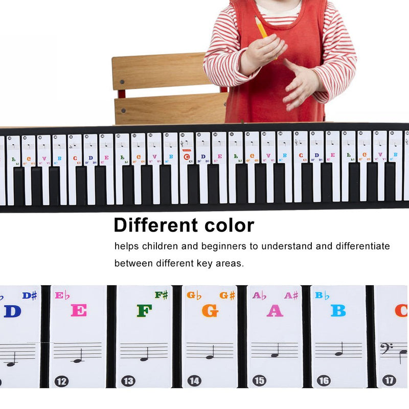 VGEBY 61/88 Keys Piano Stickers, Transparent Removable Keyboard Double Layer Coating for Kids and Beginners Colored