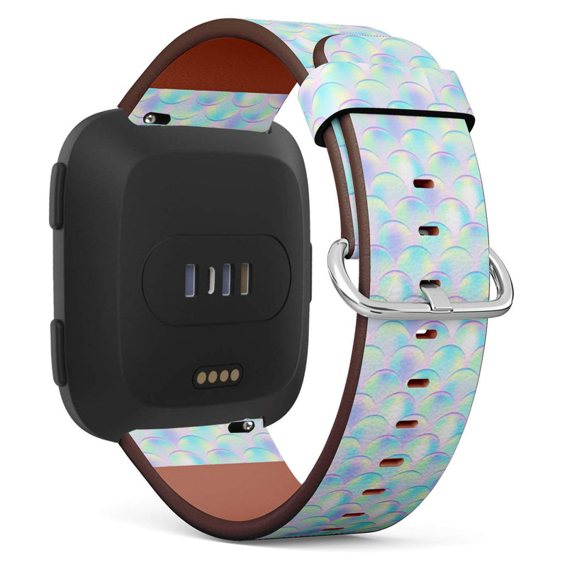 Compatible with Fitbit Versa, Versa 2, Versa Lite, Leather Replacement Bracelet Strap Wristband with Quick Release Pins // Colorful Mermaid