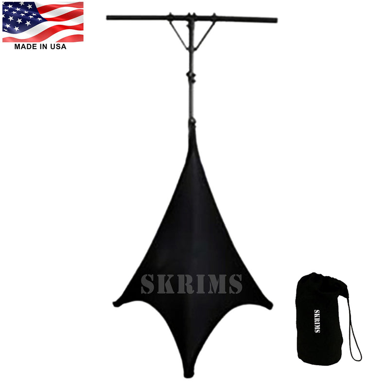 [AUSTRALIA] - Amazin Gear SKRIMS Tripod Speaker Stand Stretch Cover - Triple Sided DJ Scrim - Black Spandex DJ Skirt with 3-Sides +FREE Bag (SKRIMS-3B) 