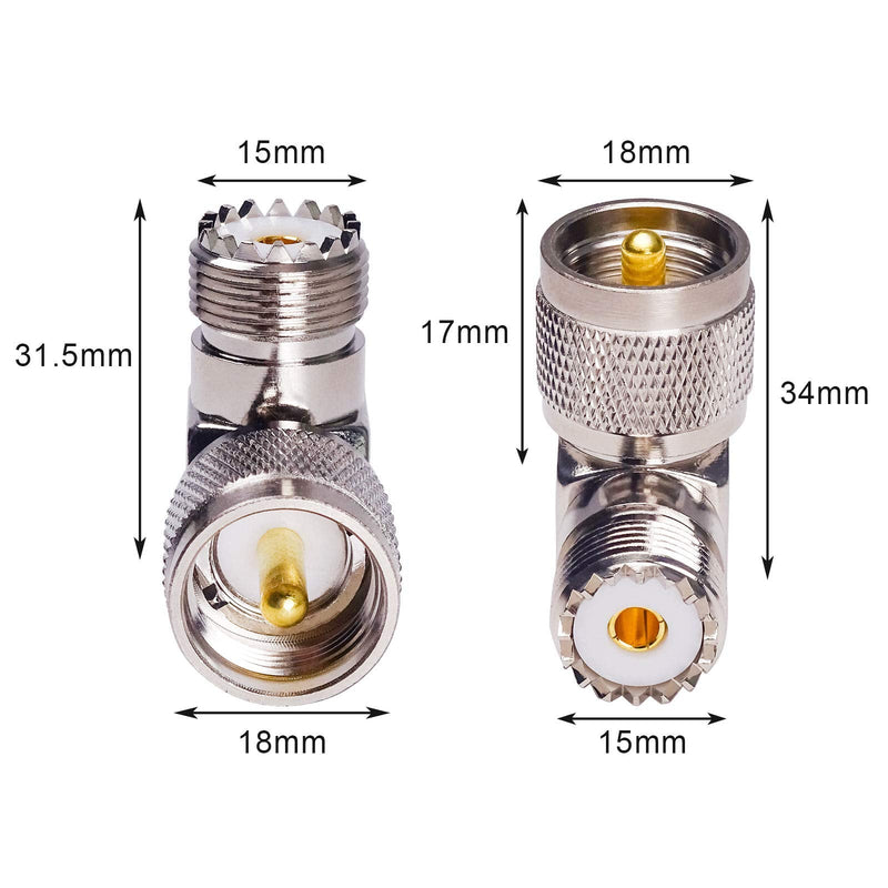 [AUSTRALIA] - Goupchn UHF PL259 Male to SO239 Female RF Coax Coaxial Connector Adapter Right Angle 90° Low Loss 2 Pack for CB Ham Radio Antenna, Coaxial Cable 2PCS 