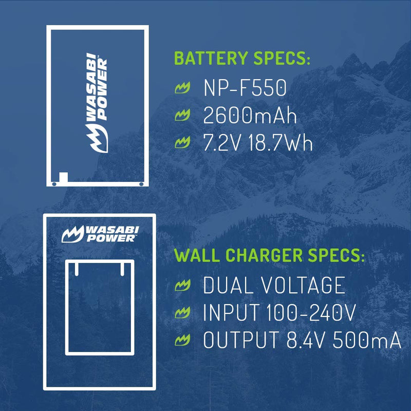 Wasabi Power Battery (2-Pack) and Charger for Sony NP-F330, NP-F530, NP-F550, NP-F570 and CN-160, CN-216, CN126 Series and Atomos Ninja V, Shinobi, Shogun 7