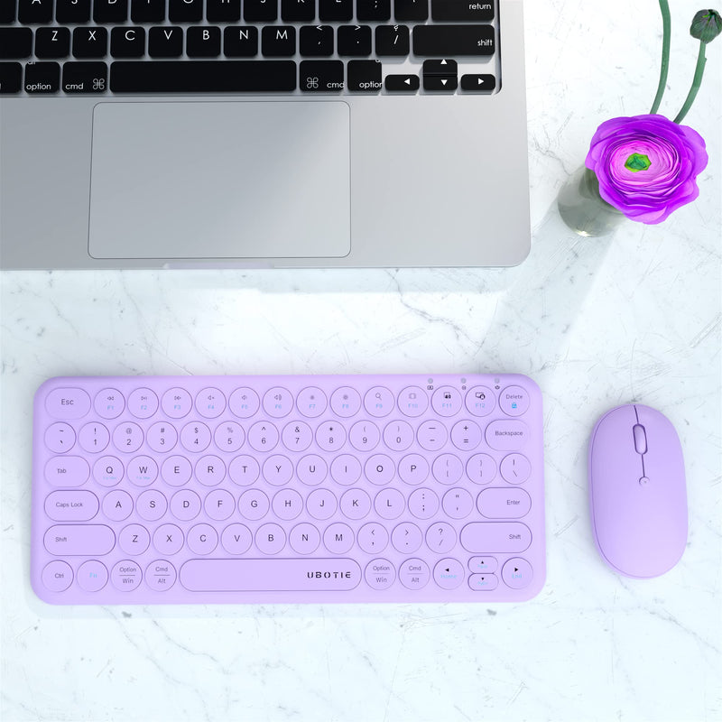 Mini Computer Wireless Keyboard and Mouse Combo, UBOTIE Colorful Compact Silent Linear Switch Round Keycaps TKL Keyboards with Optical Mouse for Travel Business(Purple) Purple