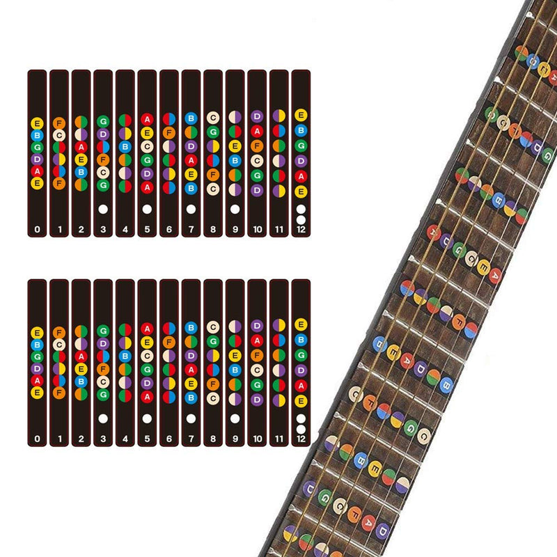 3Pcs Guitar Fretboard Stickers and 10Pcs Guitar Picks, 6 Strings Acoustic Guitar Fingerboard Frets Note Decal Stickers for Learning Beginner