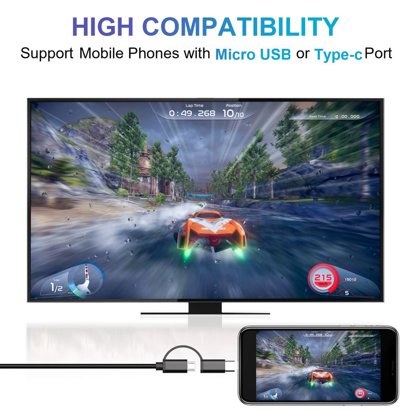 2-in-1 USB Type C Micro USB to HDMI Cable, Weton MHL to TV HDMI Adapter 1080P HD HDTV Mirroring & Charging Cable, Digital AV Video Adapter for Android Smartphone to TV Projector Monitor 6.6ft