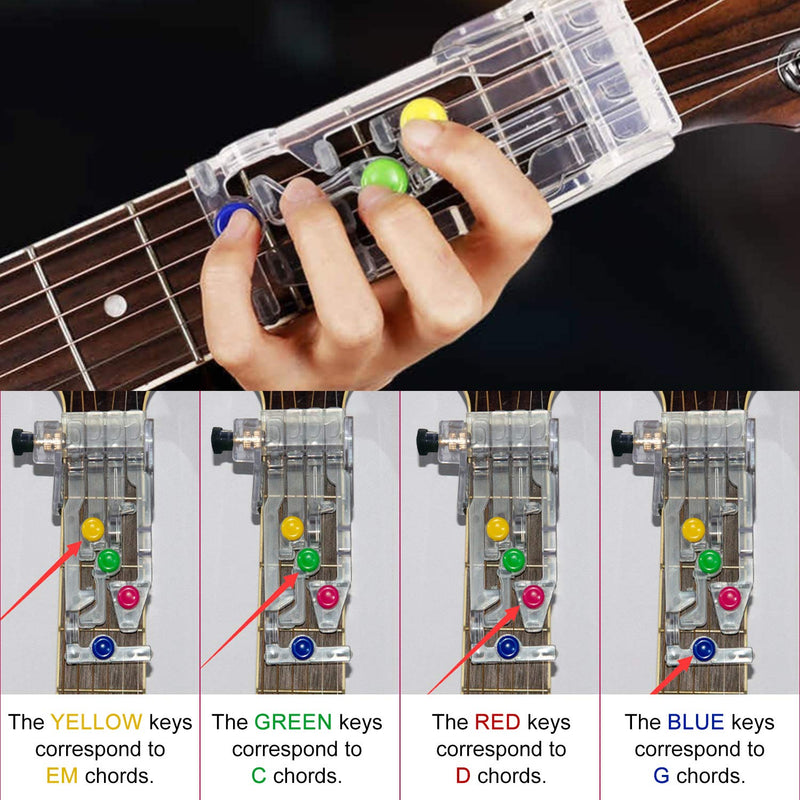 Guitar Beginner One-Key Chord Assisted Learning Tools Guitar Practice System with 10 Pcs Guitar Picks (Color Random) for Adults & Children Trainer Beginners standard