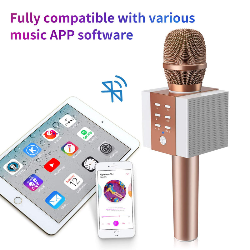 [AUSTRALIA] - TOSING 008 Wireless Bluetooth Karaoke Microphone，Louder Volume 10W Power, More Bass, 3-in-1 Portable Handheld Double Speaker Mic Machine for iPhone/Android/iPad/PC (008, rose gold) 