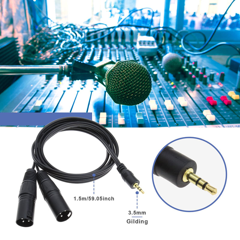 3.5mm to Dual Male 3 Pin XLR Cable 1.5m Gold Plated Interconnect Audio Microphone Cable for Mixer Microphone Audio