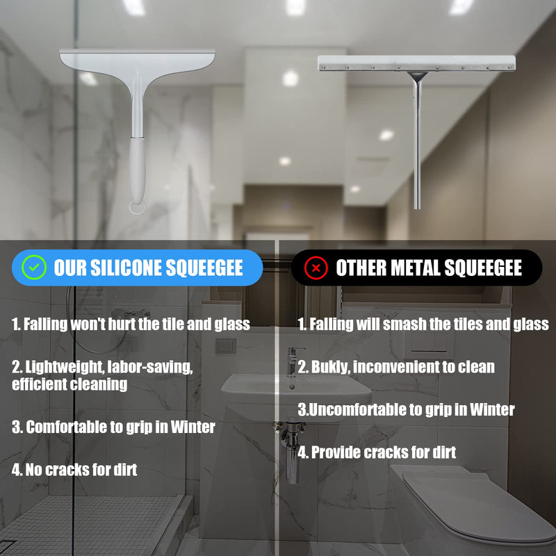 Shower Squeegee for Shower Glass Door Bathroom Tile and Mirror, Streak-Free Rubber Squeegee Wiper Cleaning Tools 1pcs With Hook