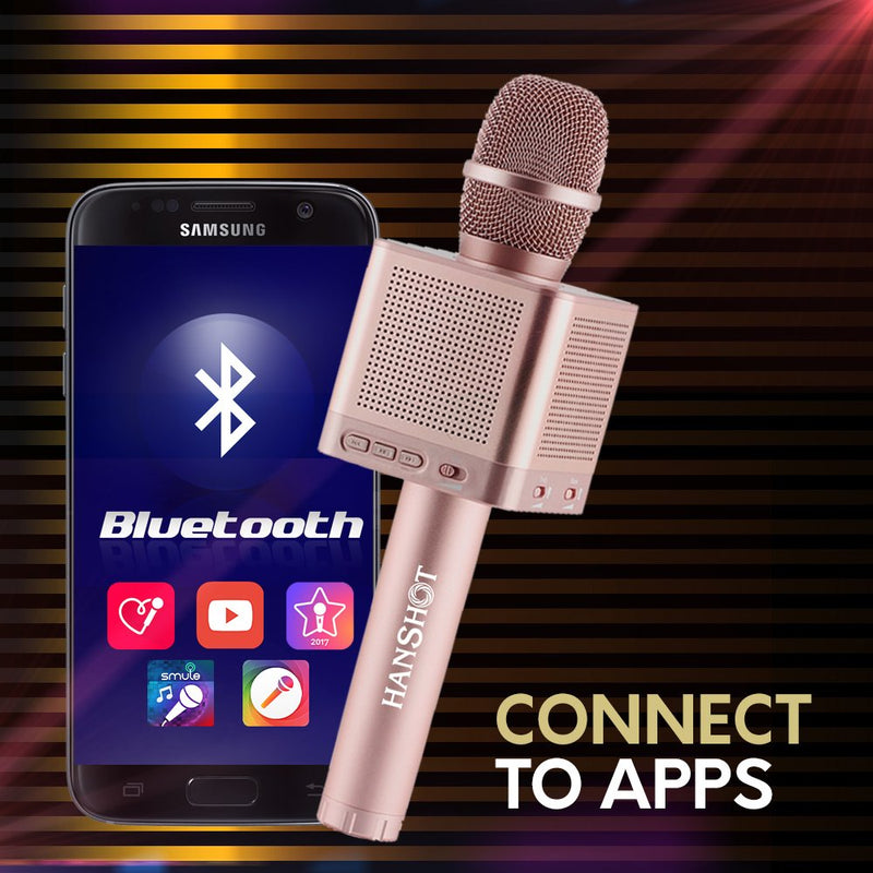 [AUSTRALIA] - Hanshot Pro Portable Rechargeable Bluetooth Karaoke Microphone with built in Speakers compatible with Karaoke Apps on iOS and Android (Rose Gold) Rose Gold 