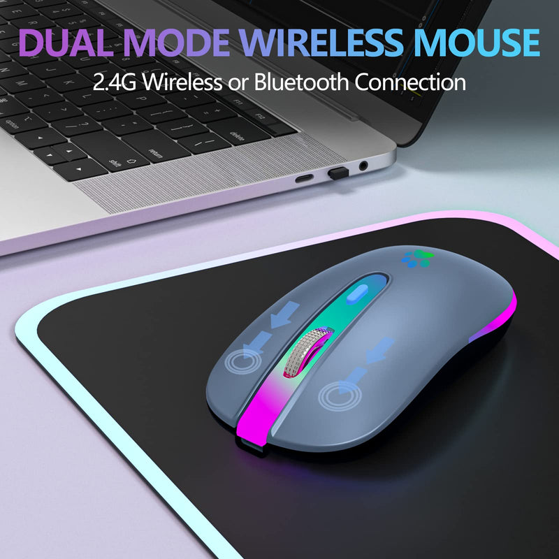 [AUSTRALIA] - FUWANG Wireless Mouse,Rechargeable LED Wireless Bluetooth Mouse,Portable USB Optical 2.4G Wireless Bluetooth Two Mode Computer Mice with USB & Type-c Receiver(Blue) blue 