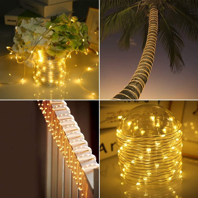 LED Fairy Rope String Lights 10m 100 LEDs Waterproof 8 Modes Battery Powered String Lights for Garden Patio Party Christmas Outdoor Decoration Warm White [Energy Class A+]