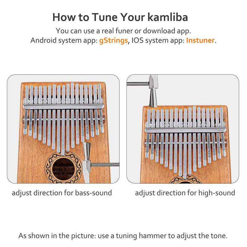 Kalimba 17 Keys Thumb Piano, Natural Wood, with basic course Tune Hammer, for Adult Kids Beginners, for Gifts