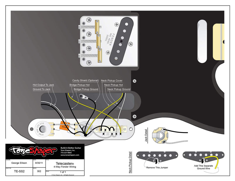 ToneShaper Guitar Wiring Kit, For Fender Telecaster, SS2 (4-Way Fender Wiring)