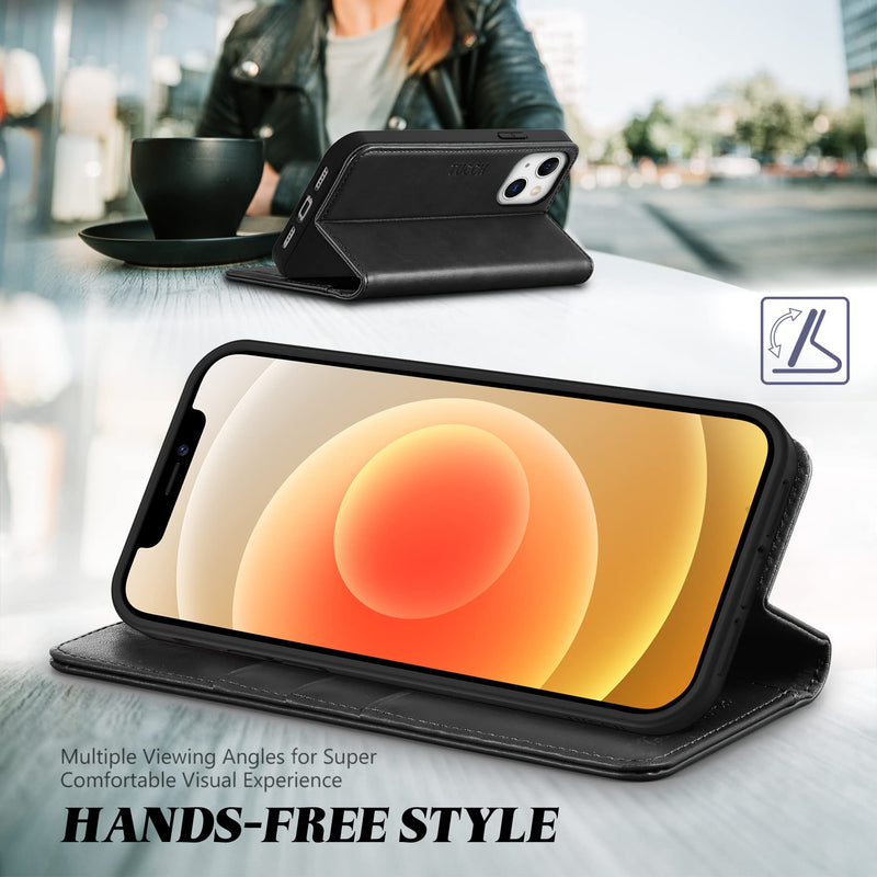 [AUSTRALIA] - TUCCH Case for iPhone 13 Wallet Case, Magnetic PU Leather Stand Flip Cover with [TPU Shockproof Interior Case], [RFID Blocking] [Card Slot] Folio Case Compatible with iPhone 13 6.1-inch 2021, Black 