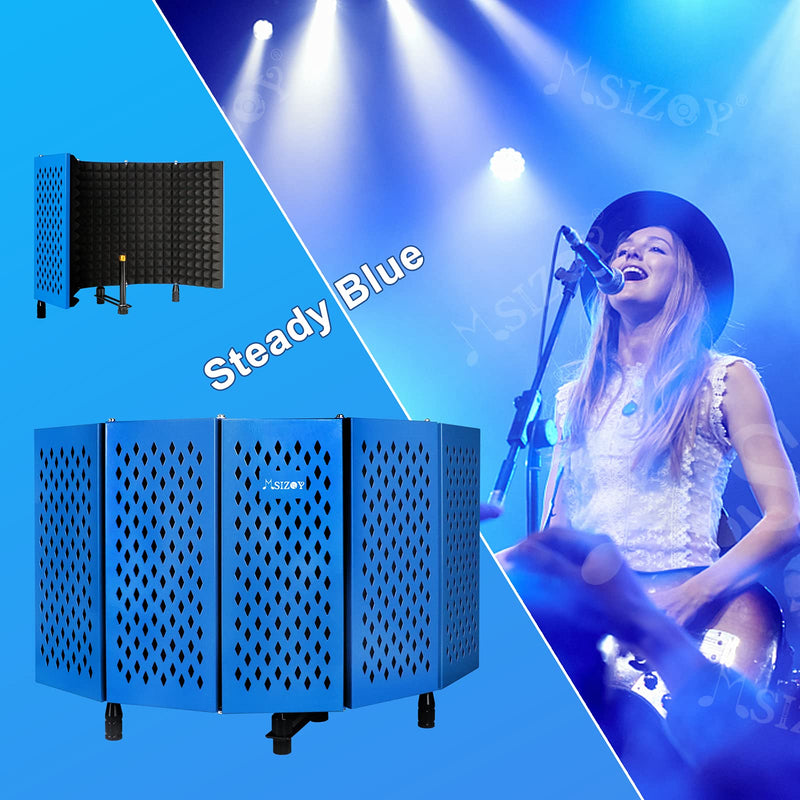 MSIZOY 5-panel Blue Microphone Isolation Shield,High Density Mic Sound Absorbing Foam Metal Shield for Sound Recording Studio,Podcasts,Singing and Broadcasting,Gaming(Blue