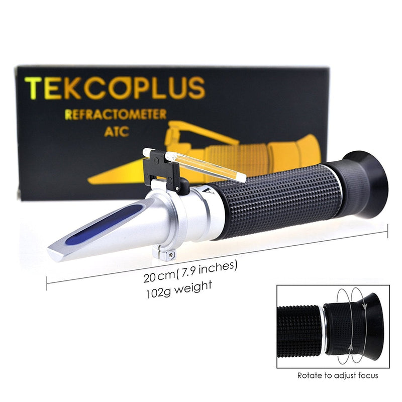 Brix Refractometer with ATC, range 0-32% Brix with 0.2% division, for brandy, beer, fruits, Cutting Liquid, with EXTRA LED light and pipettes (0-10% Brix, 0-100ppt, 1.000-1.070g/cm3 Density) 0~100% Salinity Refractometer