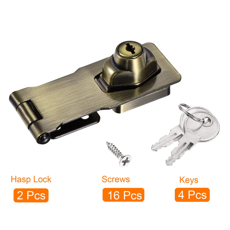 MECCANIXITY 4 Inch Keyed Different Hasp Lock Zinc Alloy Twist Knob Locking for Cabinet Door Cupboard, Bronze Pack of 2