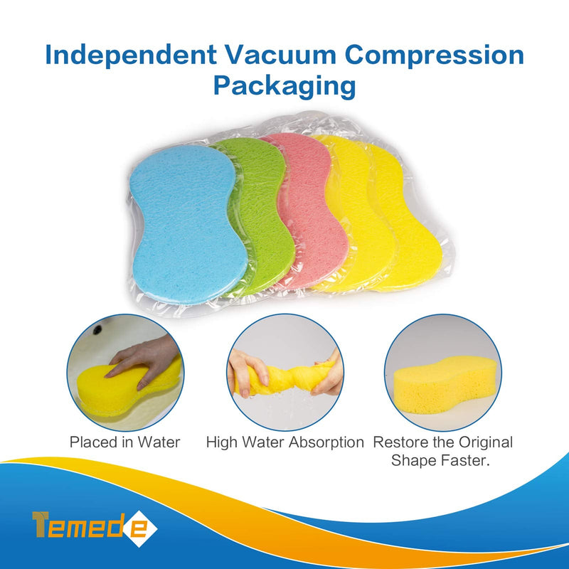 Temede Car Wash Sponge, Large All Purpose Sponges for Cleaning, 2.4in Thick Foam Scrubber Kit, Sponges for Dishes, Tile, Bike, Boat, Easy Grip Sponge for Kitchen, Bathroom, Household Cleaning, 5pcs