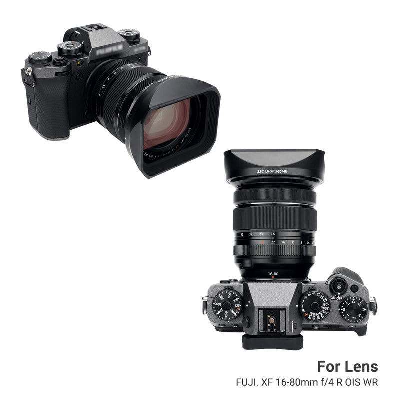 JJC Metal Square Lens Hood for Fujifilm Fujinon XF 16-80mm F4 R OIS WR Lens on Fuji X-T5 X-T4 X-T3 X-T2 X-T30 II X-T20 X-T200 X-T100 X-S10 X-Pro3 X-Pro2 X-H2S X-H2 X-E4 X-E3 Camera with Lens Hood Cap