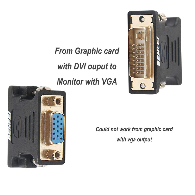 DVI-I to VGA Adapter, Benfei 2 Pack DVI 24+5 to VGA Male to Female Adapter with Gold Plated Cord