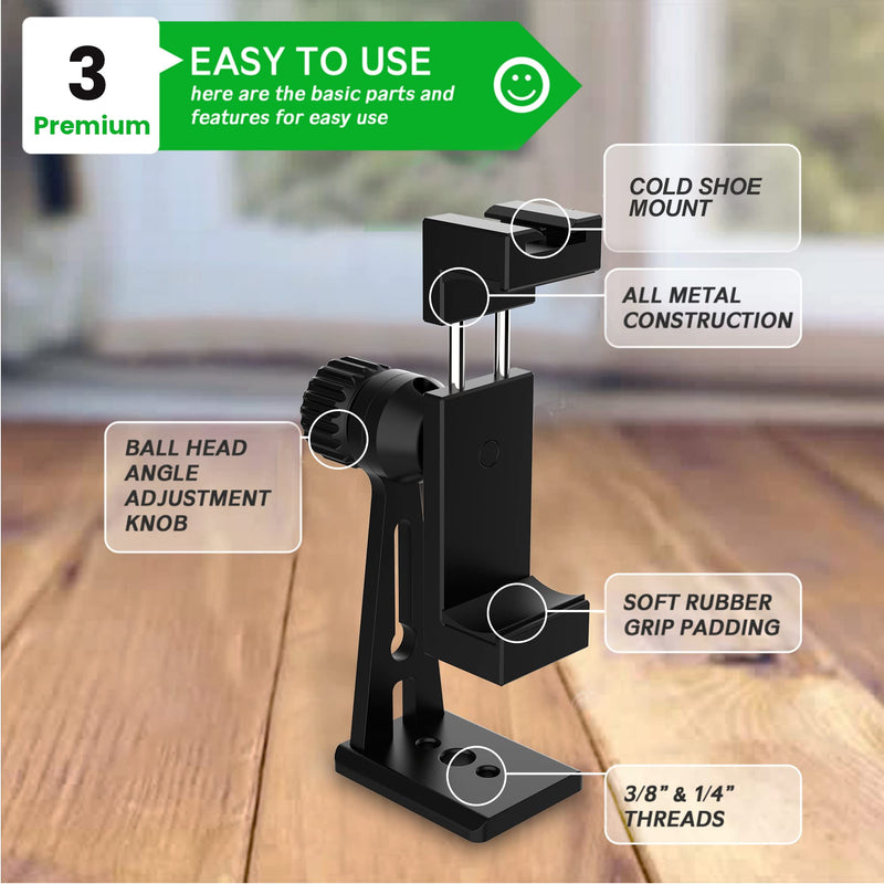 KobraTech Metal Cell Phone Tripod Mount - UniMount 360 Pro Heavy Duty iPhone Tripod Mount with Bluetooth Remote Shutter