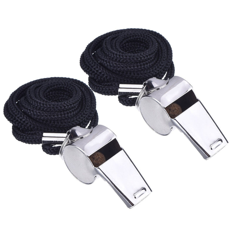 Jzhen Pack Of 2 Pcs 6-Character Metal Referee Whistle Stainless Steel Whistle Loud Metal Whistle Coaches Whistle With Lanyard For Various Sports Competitions Like Football, Baskeball, Soccer, Etc.