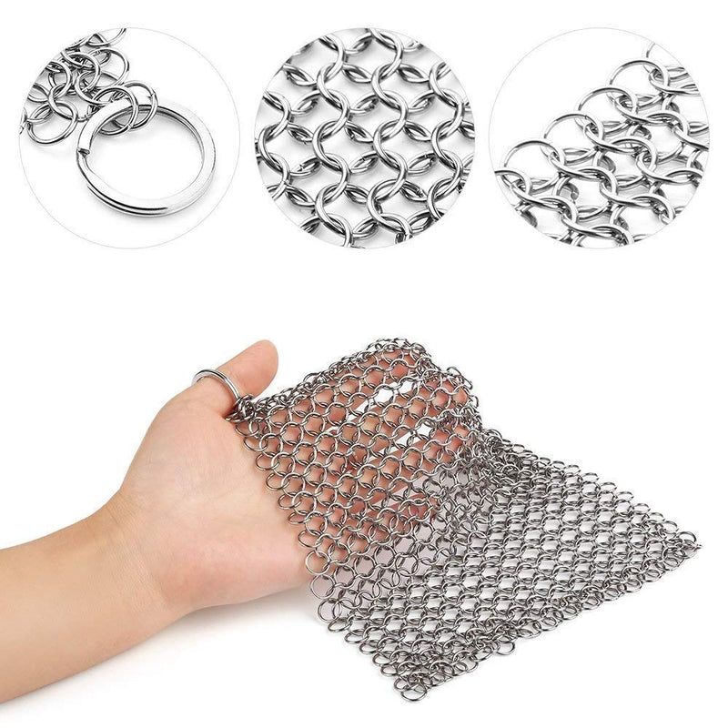 Ationgle 8"x6" Stainless Steel Cast Iron Cleaner 316L Chainmail Scrubber for Cast Iron Pan Pre-Seasoned Pan Dutch Ovens Waffle Iron Pans… 8*6