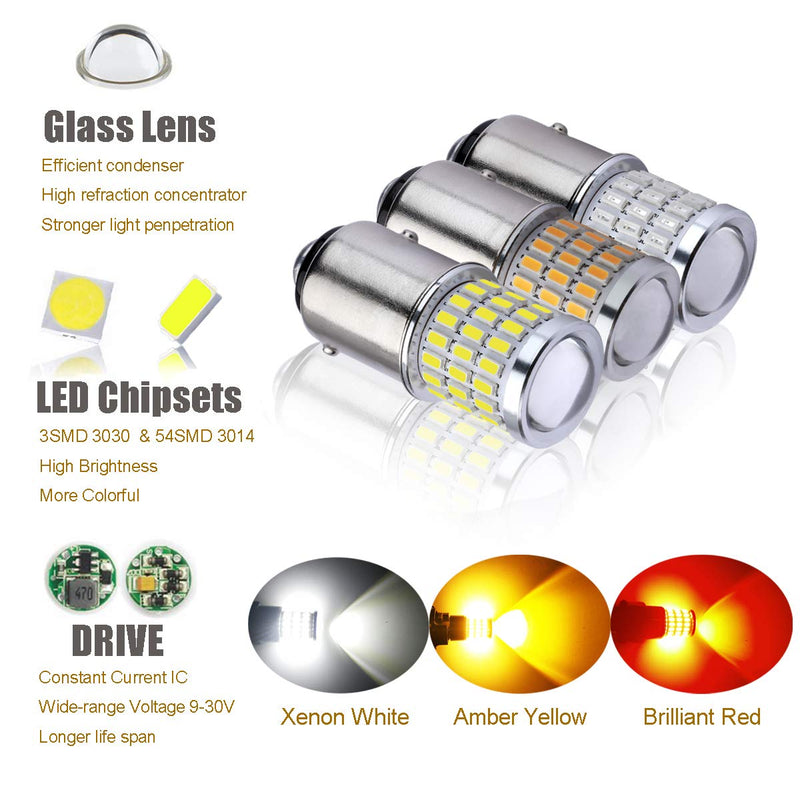iBrightstar Newest 9-30V Super Bright Low Power 1157 2057 2357 7528 BAY15D LED Bulbs with Projector replacement for Turn Signal Lights and Brake Lights, Amber Yellow