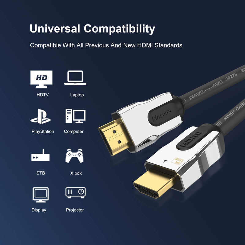 kinseda 4K HDMI Cable 30ft,26AWG UL CL3 Rated 18Gbps high Speed HDMI 2.0 Cord,Compatible with 4K 60Hz UHD 2160p 1080p ARC 3D HDR Ethernet HDCP 2.2 for Apple TV Xbox PS3 PS4 Nintendo Switch. 4k hdmi 30ft
