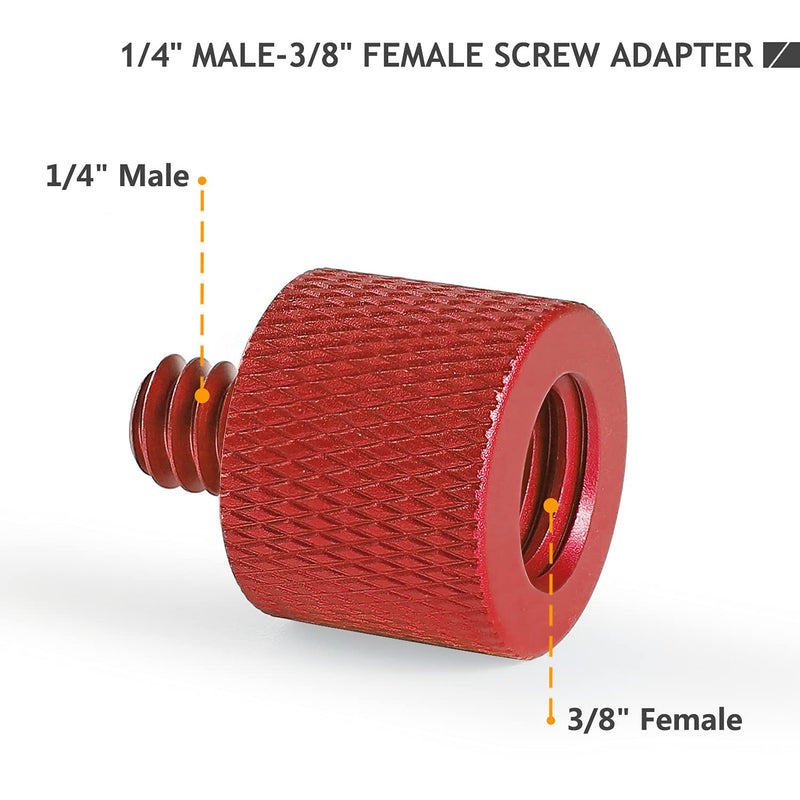 Camera Screw Adapter Thread 1/4" Male to 3/8" Female and 3/8" Male to 1/4" Female Adapter Set for Camera Monitor, Tripod, Mount Frgyee (Red) Red