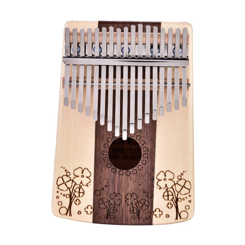 17 Key Kalimba Thumb Piano, Four-leaf Clover Pattern Finger Piano 17 Tone Musical Instrument Toy with Tuning Tool Sticker Storage Bag