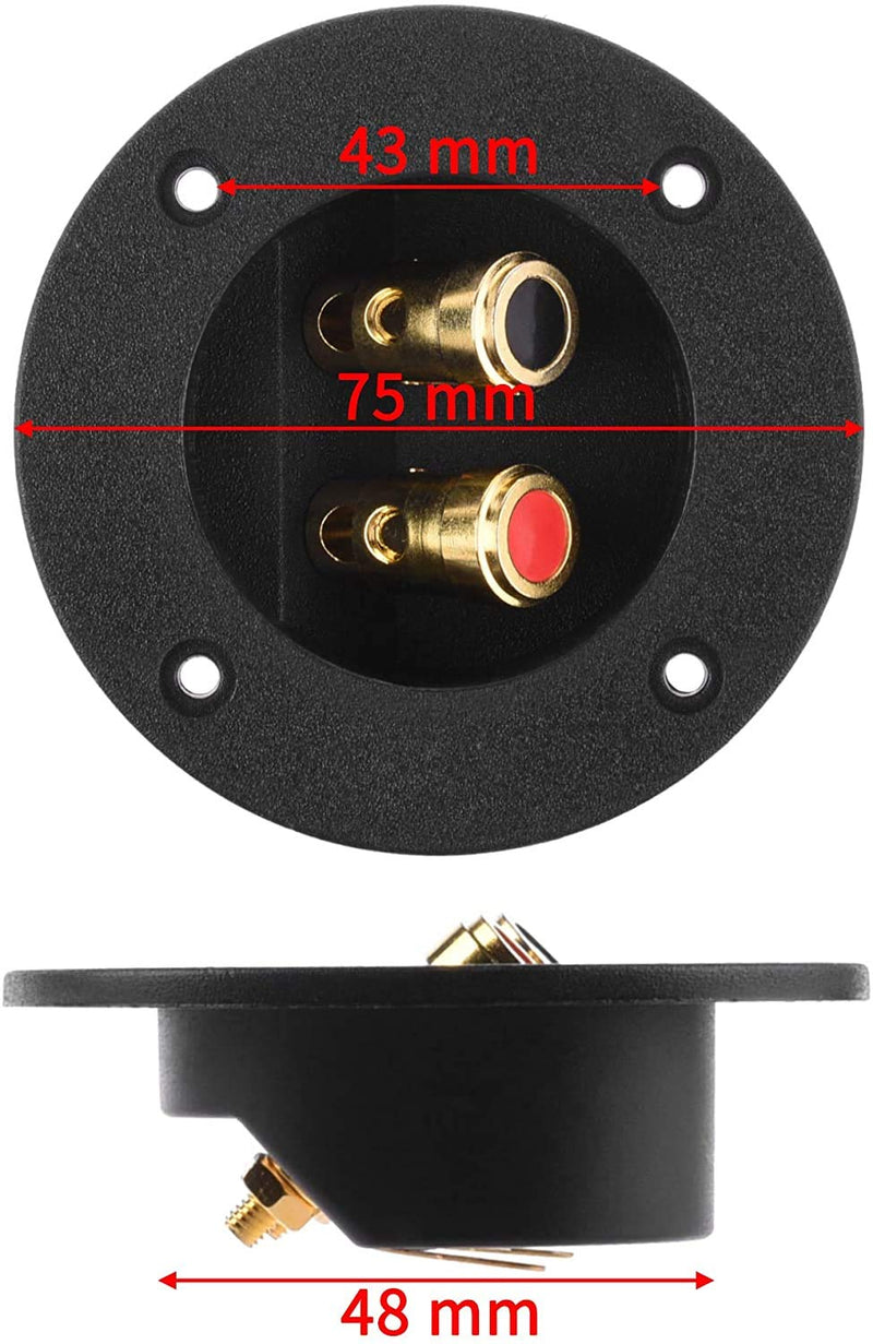 BLUECELL 1 Pair 3-Inch Double Binding Round Gold Plate Push Spring Loaded Jacks Speaker Box Terminal Cup