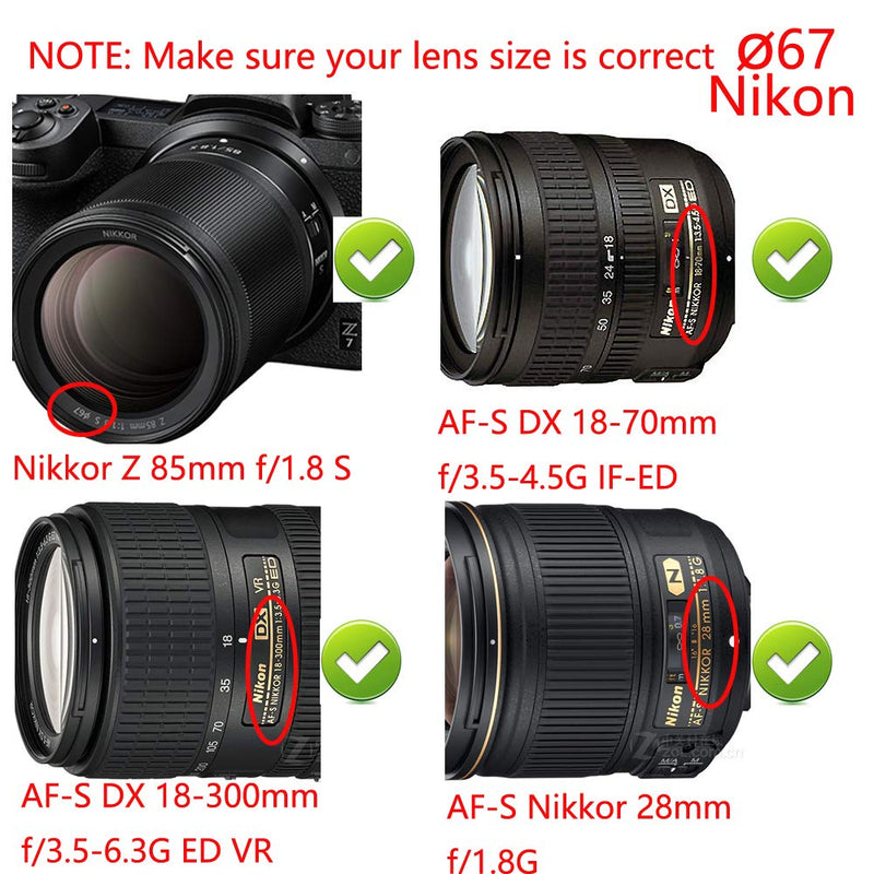 WH1916 67mm Lens Cover + Cap Keeper Compatible for AF-S Nikkor 85mm f/1.8G, 70-300mm, 18-105mm, 16-85mm kit Nikon D850 D750 D7200 Camera (3 caps +3 Keeper)