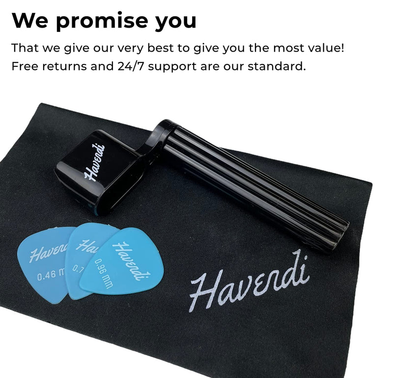 HAVENDI® Premium string winder with 3 picks and guitar cleaning cloth | String spindle for faster strings changing. Western guitar, acoustic guitar, classical guitar and electric guitar