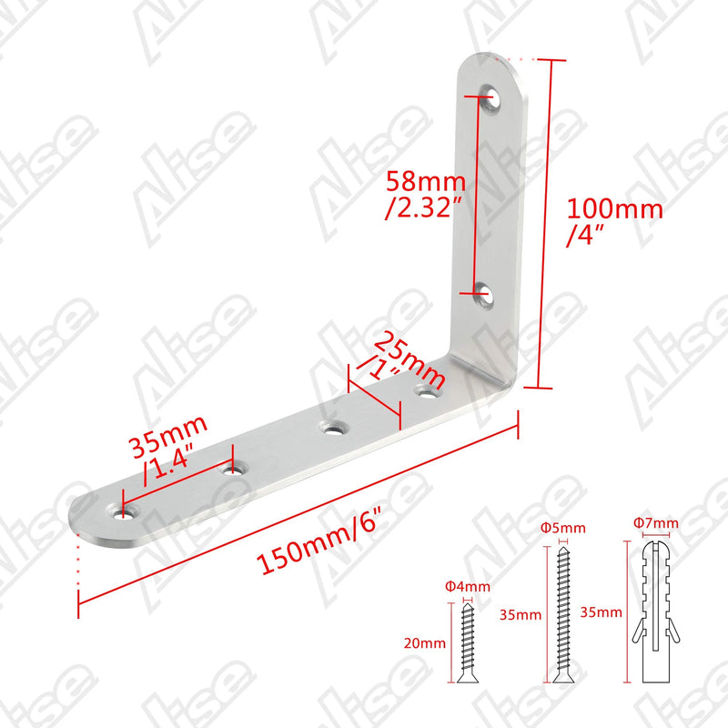 Alise Floating Shelf Bracket Widened and Thickened Stainless Steel Brackets Heavy Duty Corner Brace Support Wall Hanging 6x4Inch,4Pcs Brushed Nickel 6x4 Inch