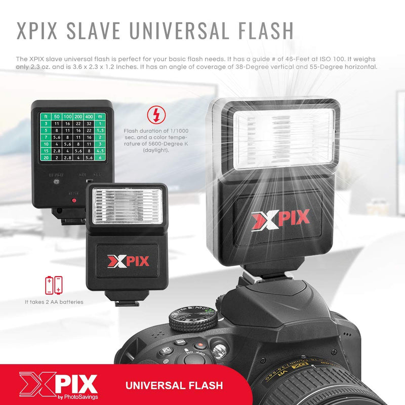 Digital Slave Flash for Digital/SLR/DSLR Mirrorless for Canon Nikon Pentax Olympus Fujifilm Panasonic Sony Camera (Black)