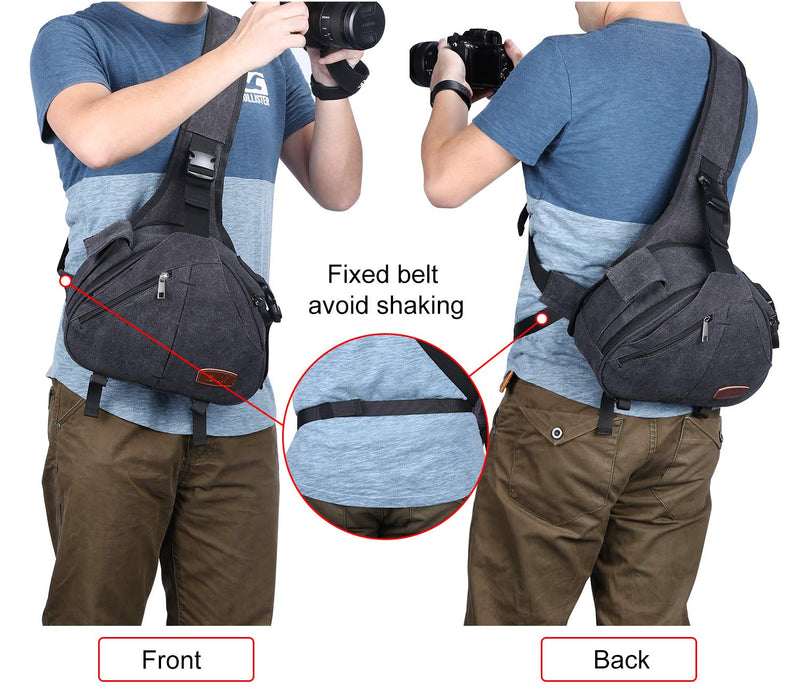 [AUSTRALIA] - S-ZONE Canvas Camera Sling Bag DSLR Lens Anti-theft Backpack Shoulder Crossbody Case with Tripod Holder Dark Gray 