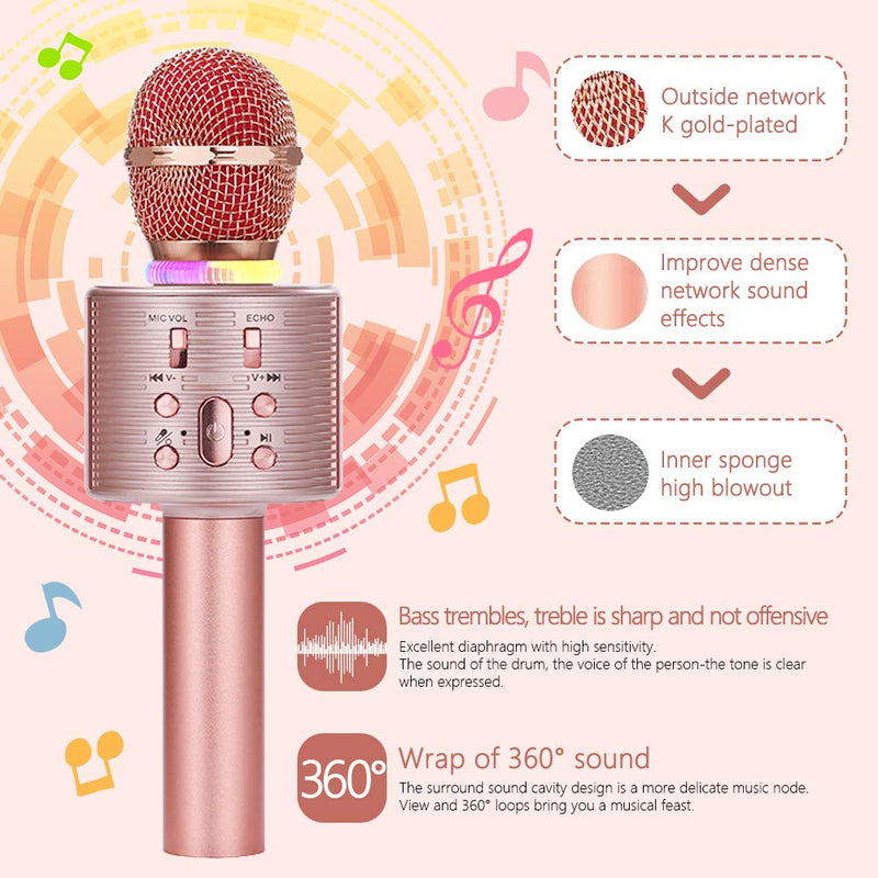 [AUSTRALIA] - Karaoke Microphone for Kids, Bluetooth Microphone with LED Lights, XIANRUI Portable Karaoke Machine for Kids and Adults, Perfect for Home KTV Birthday Party, Compatible for Android iOS (all rose gold) all rose gold 