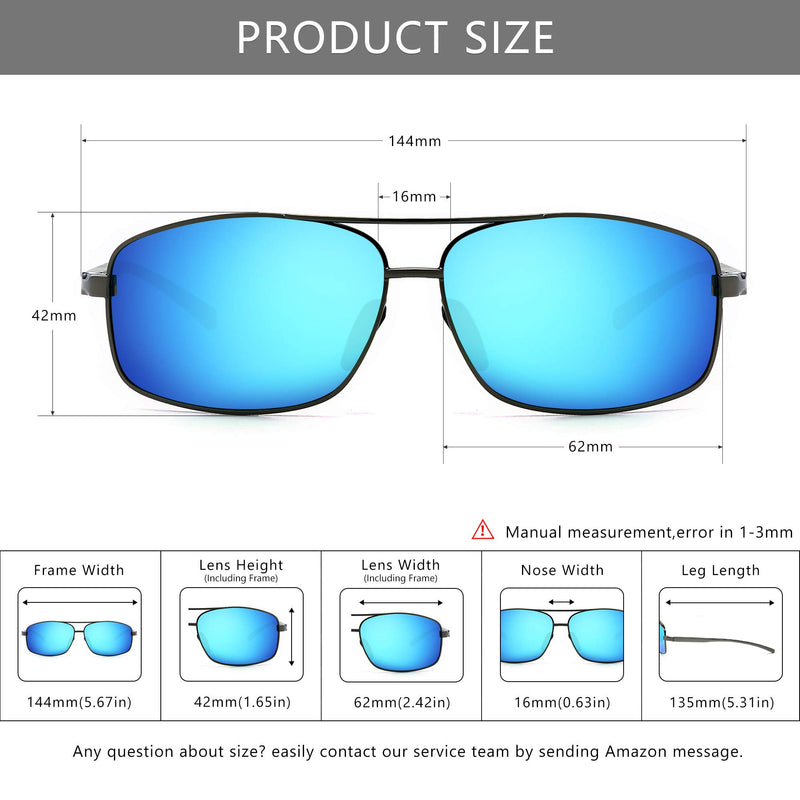 SUNGAIT Ultra Lightweight Rectangular Polarized Sunglasses UV400 Protection Gunmetal Frame/Blue Mirror Lens