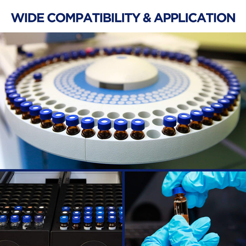 2mL Autosampler Vials with Writing Area and Graduations, 9-425 HPLC, Screw Cap, Red PTFE & White Silicone Septa, 100 Pcs Amber Red White Septa