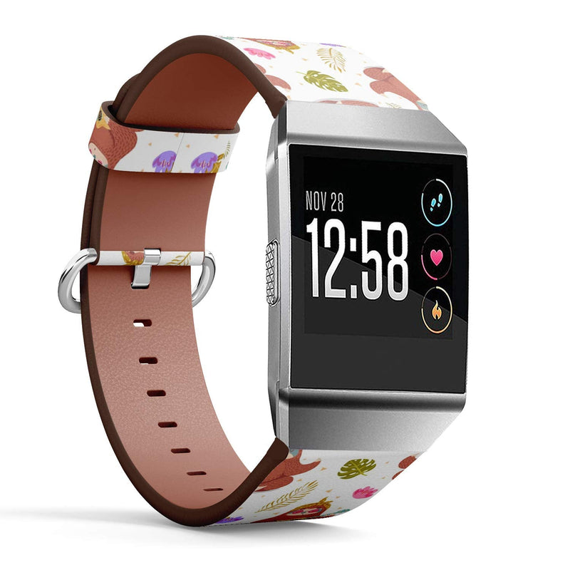 Compatible with Fitbit Ionic Leather Watch Wrist Band Strap Bracelet with Stainless Steel Clasp and Adapters (Cute Cartoon Sloth)