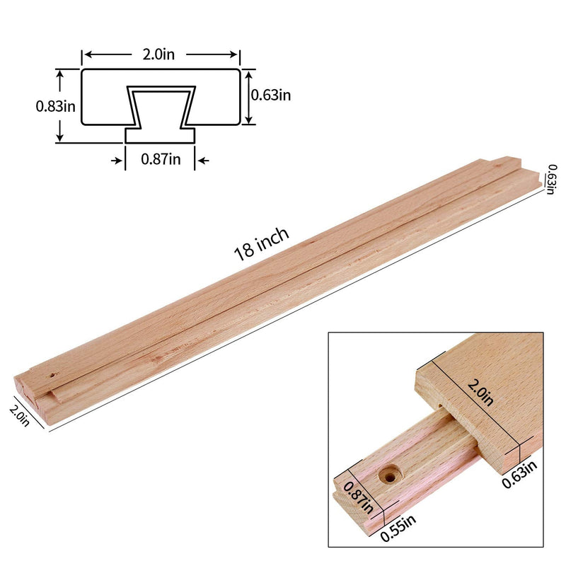 Wax Coated 18 Inches Wood Drawer Slide, Classic Traditional Wood Center Guide Track 18" 1 Pack