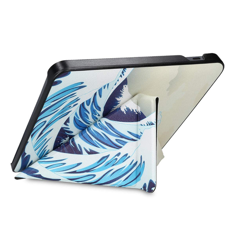 kwmobile Origami Case Compatible with Kobo Libra H2O - Case Slim Premium PU Leather Cover with Stand - Japenese Wave Blue/White/Beige Japenese Wave 04-02-11