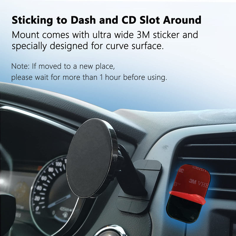 Magnetic Car Mount for iPhone 12 Series - No Plates Need, Adjustable Adhesive Phone Mount Holder for Dashboard, Phone Holder Compatible with Magsafe Car Mount