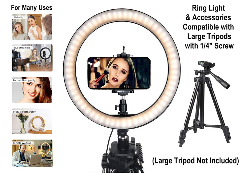 DaVoice LED Ring Light 10" with Tripod Stand & Phone Holder for Live Streaming & YouTube Video, Dimmable Desk Makeup Ring Light for Photography with 3 Light Modes & 10 Brightness Level