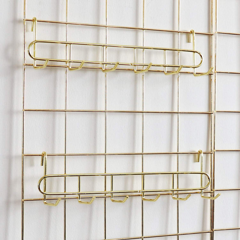 FRIADE Gold Grid Hooks Rack for Wall Grid Panel,Hanging Hooks for Wall Grid Storage and Display，Size 10.7”x 2.8”x1.8 ”，2 Pack