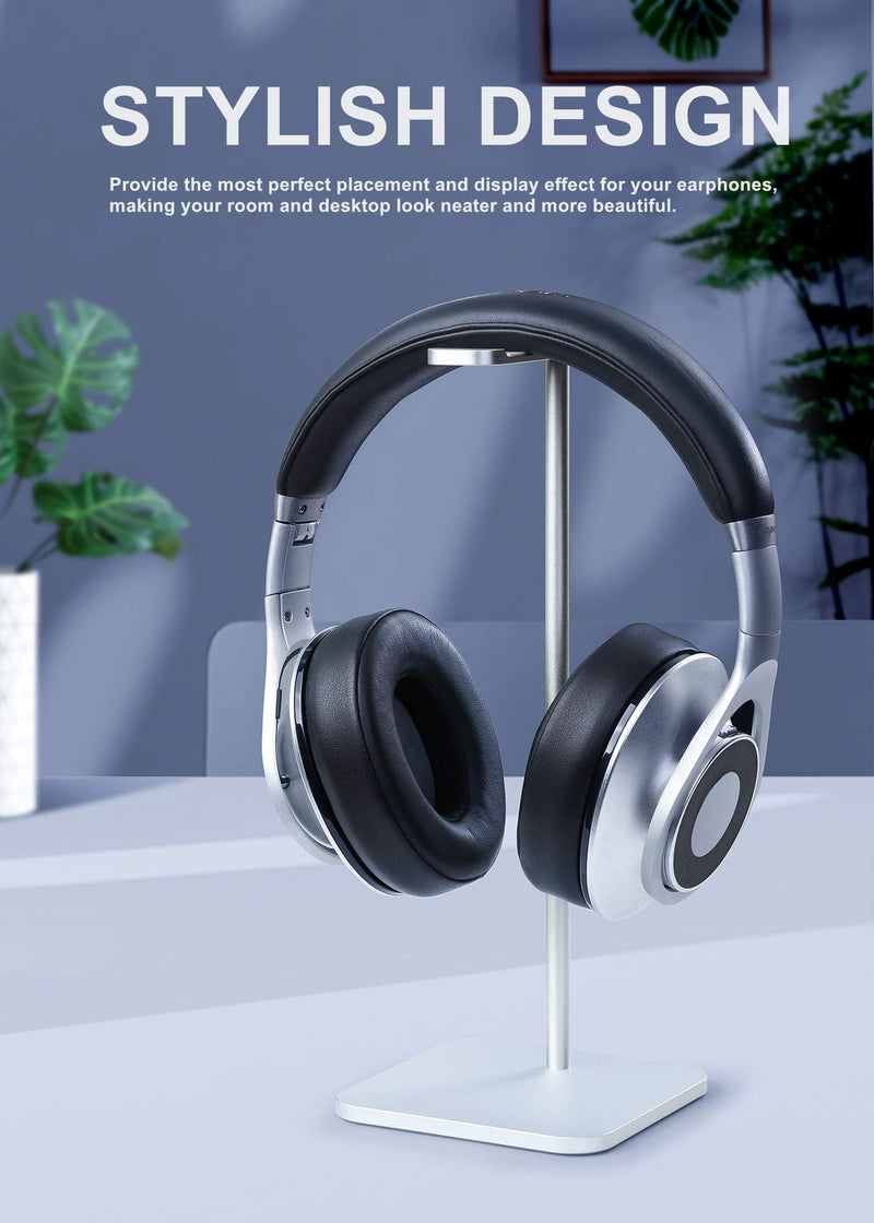 MHQJRH Aluminum Headphone Stand Headset Holder for Sennheiser, Sony, Bose, Beats,AKG, Razer Headphone Display Stand (Silver) Silver