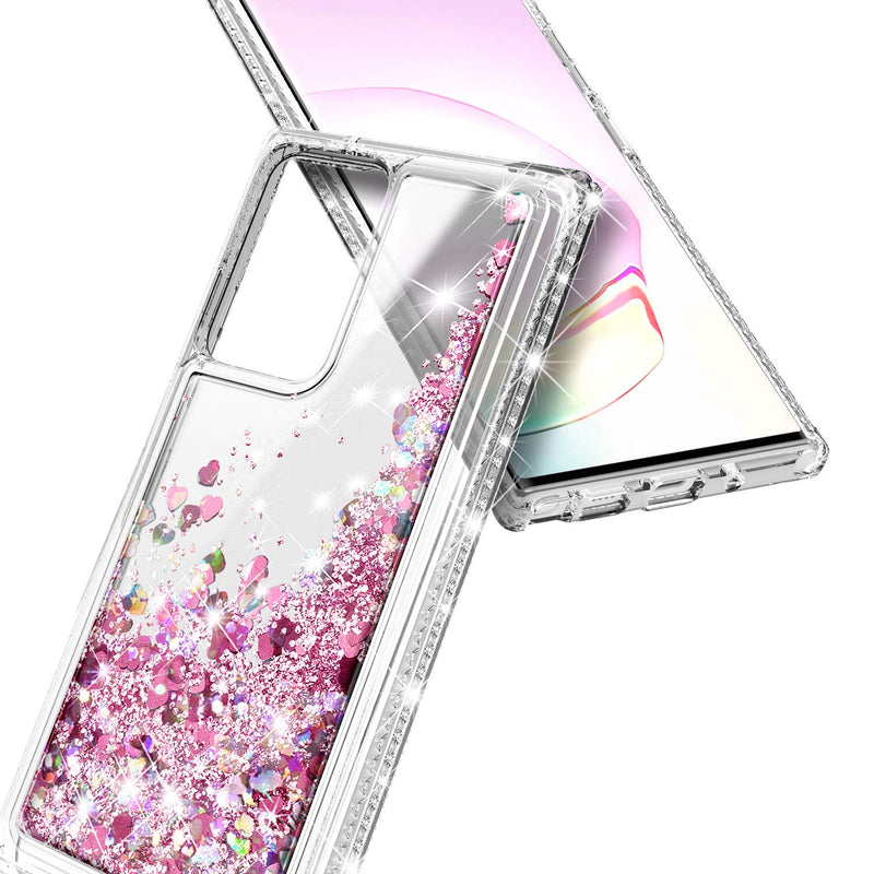 E-Began Case for Samsung Galaxy Note 20 Ultra 5G with Screen Protector (Maximum Coverage, Flexible TPU Film), Sparkle Glitter Flowing Liquid Quicksand Diamond, Girls Women Cute Case -Rose Gold Clear Rose Gold